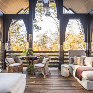wicker furniture with large windows