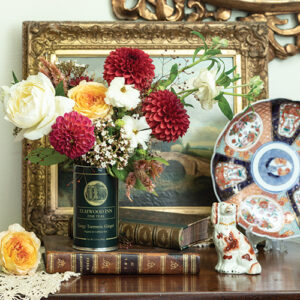 flowers on book shelf