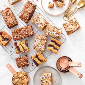 dessert squares on silver cooling rack
