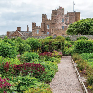 flower garden with castle
