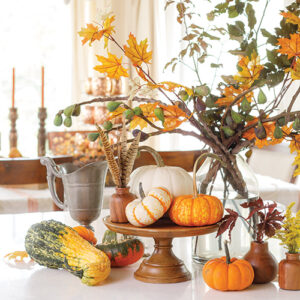 pumpkin and fall floral arrangement