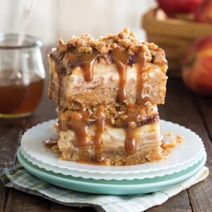 stacked layered apple bars on small plate
