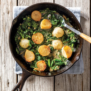 turnip green dish in skillet pan
