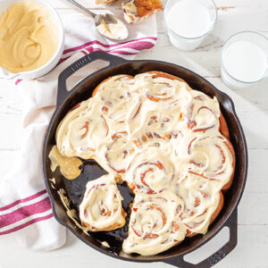Cinnamon rolls in cast iron skillet