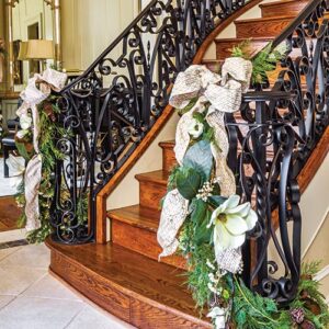 Garland and gold ribbon on a staircase
