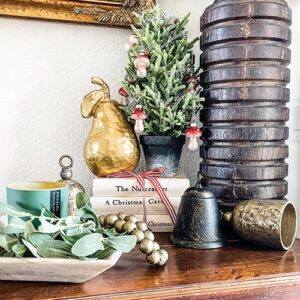 Books and Plants Christmas Mantle Decor