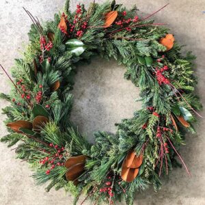 Wreath with red and orange decor