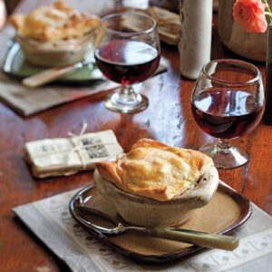 Individual bread dish and wine