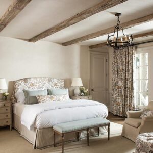 Floral and wood cottage bedroom