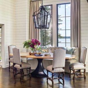 Dining room table with a view of the lake