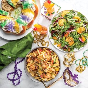 Pasta Salad and Bread Mardi Gras Dishes