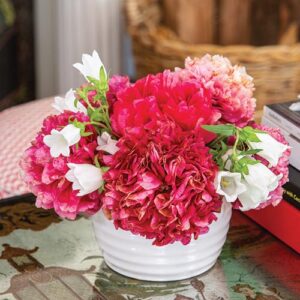 pink flowers in white pot