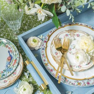 Blue Tray with floral and gold china