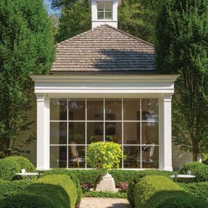 garden view of house with large window