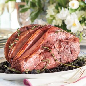 Ham on bed of greens