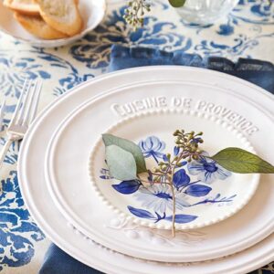 blue and white place setting