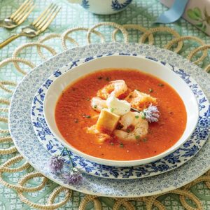 Soup in blue floral china