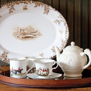 Cream china on wooden tray