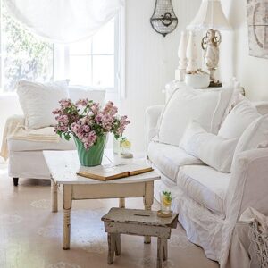 White living room furniture with cottage style design