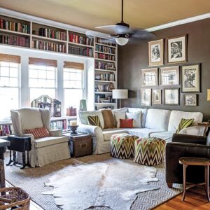 bookshelf walled living room