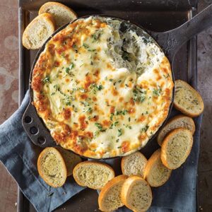 Cheese Dip in cast iron skillet