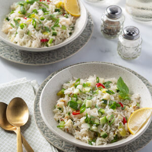 Smoked rice plated meal