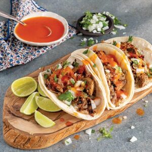 Hot sauce carnitas tacos