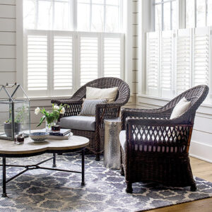 wicker chairs in sunroom