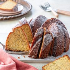 Bundt cake topped with powdered sugar