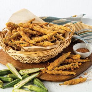 Fried Okra in wicker tray
