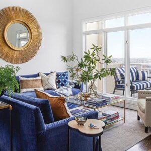 Navy and natural living room condo