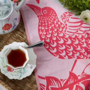 Red Twiggy Bird Tea Towel