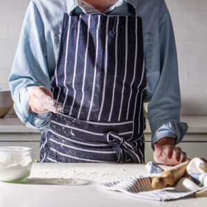 Navy striped apron styled