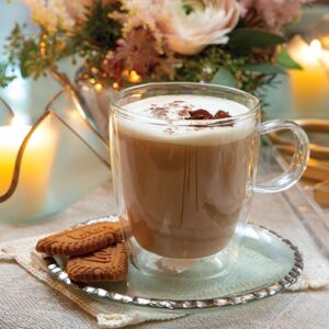 Hot coffee in a glass mug