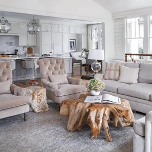 Rustic white open kitchen and living room