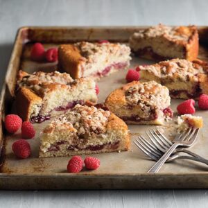 Crumb Cake Sliced with raspberries
