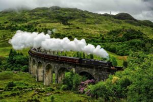 Train driving through scotland