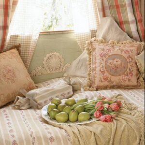 linen bench and florals