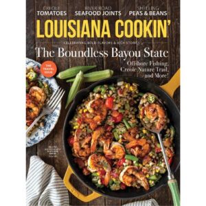 Louisiana Cookin May/June 2025 cover featuring blackened shrimp