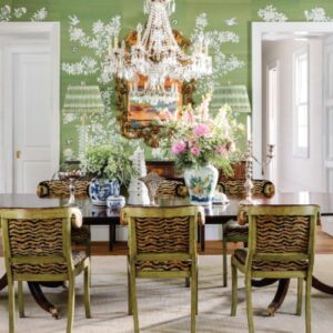 Southern Home May_June 2025 dining room with green wallpaper