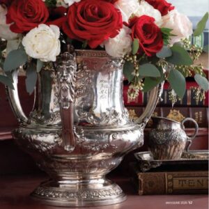 Southern Lady May_June 2025 featuring silver derby trophy being used as vase for roses