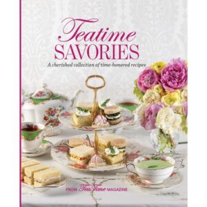 Teatime Savories 2025 book cover featuring table set for tea