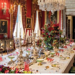 Victoria The Splendor of Christmas book interior photo featuring dining table decorated for Christmas