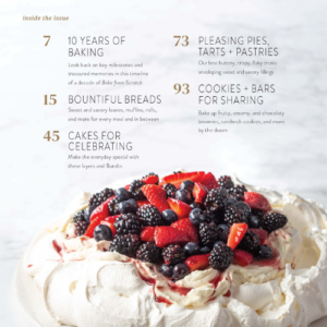 Bake from Scratch 10th anniversary edition contents featuring berry pavlova