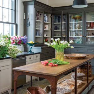 HomeStyle Magazine image featuring green kitchen cabinet