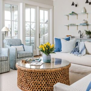 Southern Home July_August 2025 featuring white and blue living room