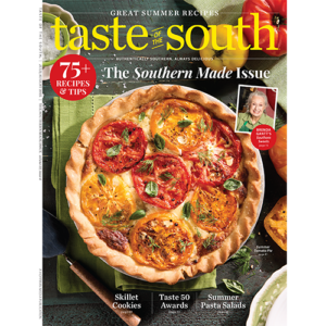July/August Cover of Taste of the South Magazine featuring a Tomato Pie