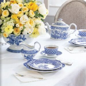 TeaTime Magazine Blue and White Teapot Collection on a tabletop