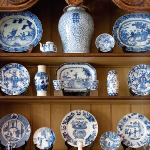 TeaTime Magazine Blue and White Teapot Collection on shelf
