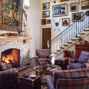 Mark Simmons created an upscale Ralph Lauren–inspired retreat in West Virginia with antiques, rich woods and classic motifs